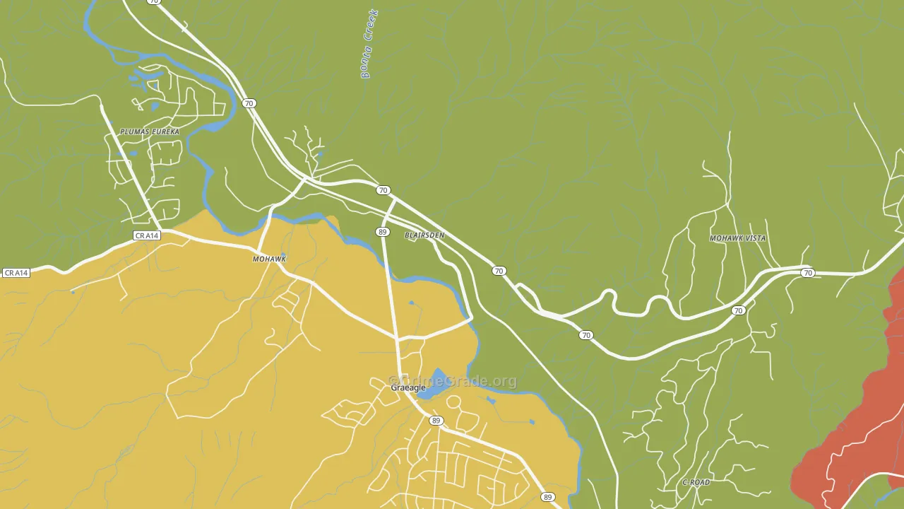 Blairsden, CA Map of Robbery Rates