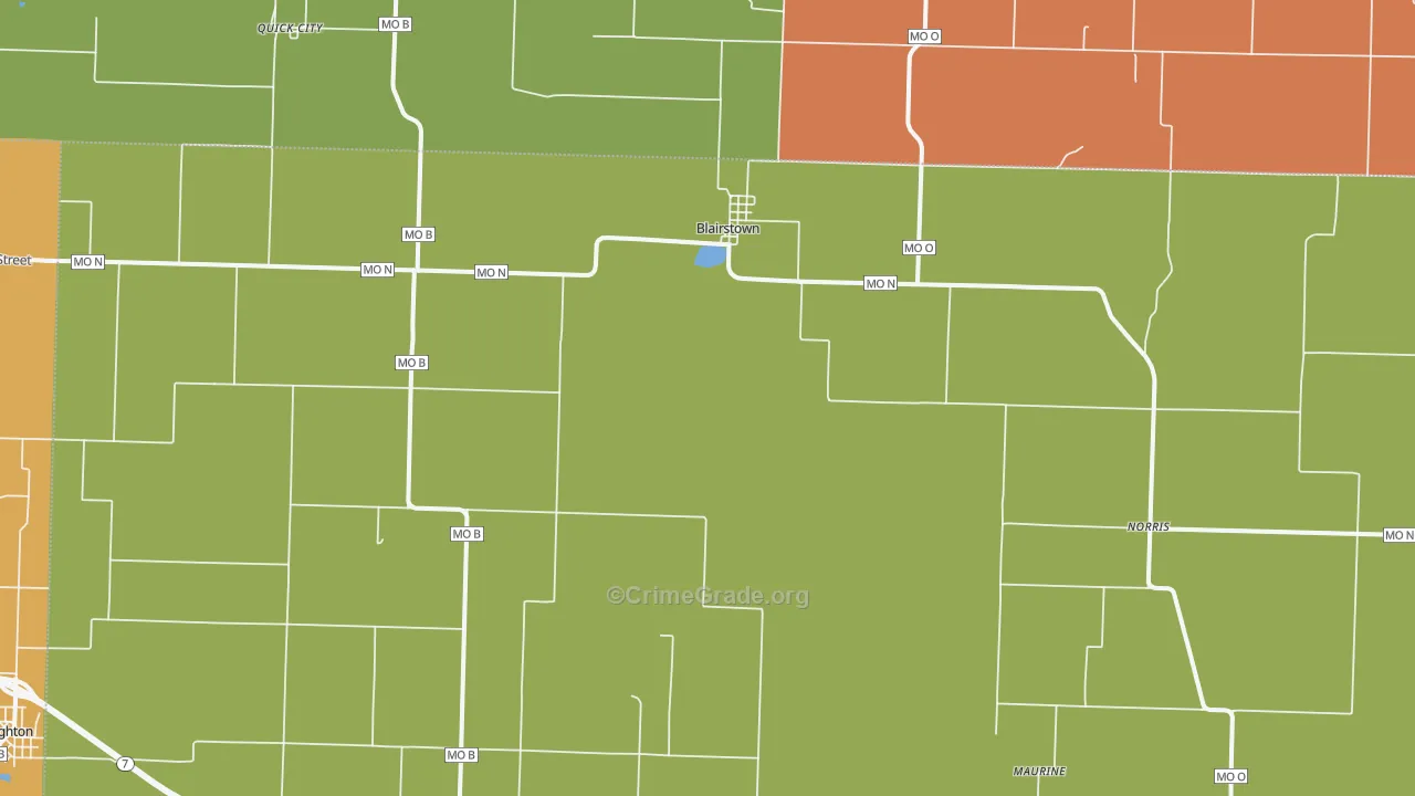 Blairstown, MO Map of Robbery Rates