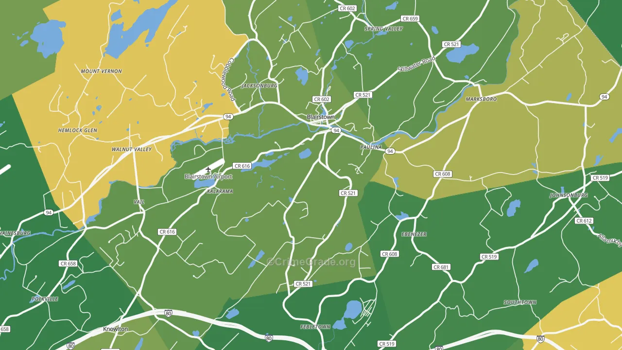 Blairstown, NJ Map of Robbery Rates