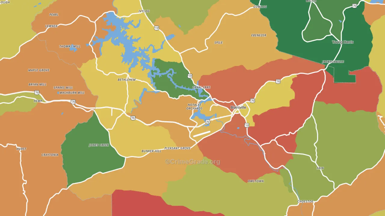 Blairsville, GA Map of Robbery Rates
