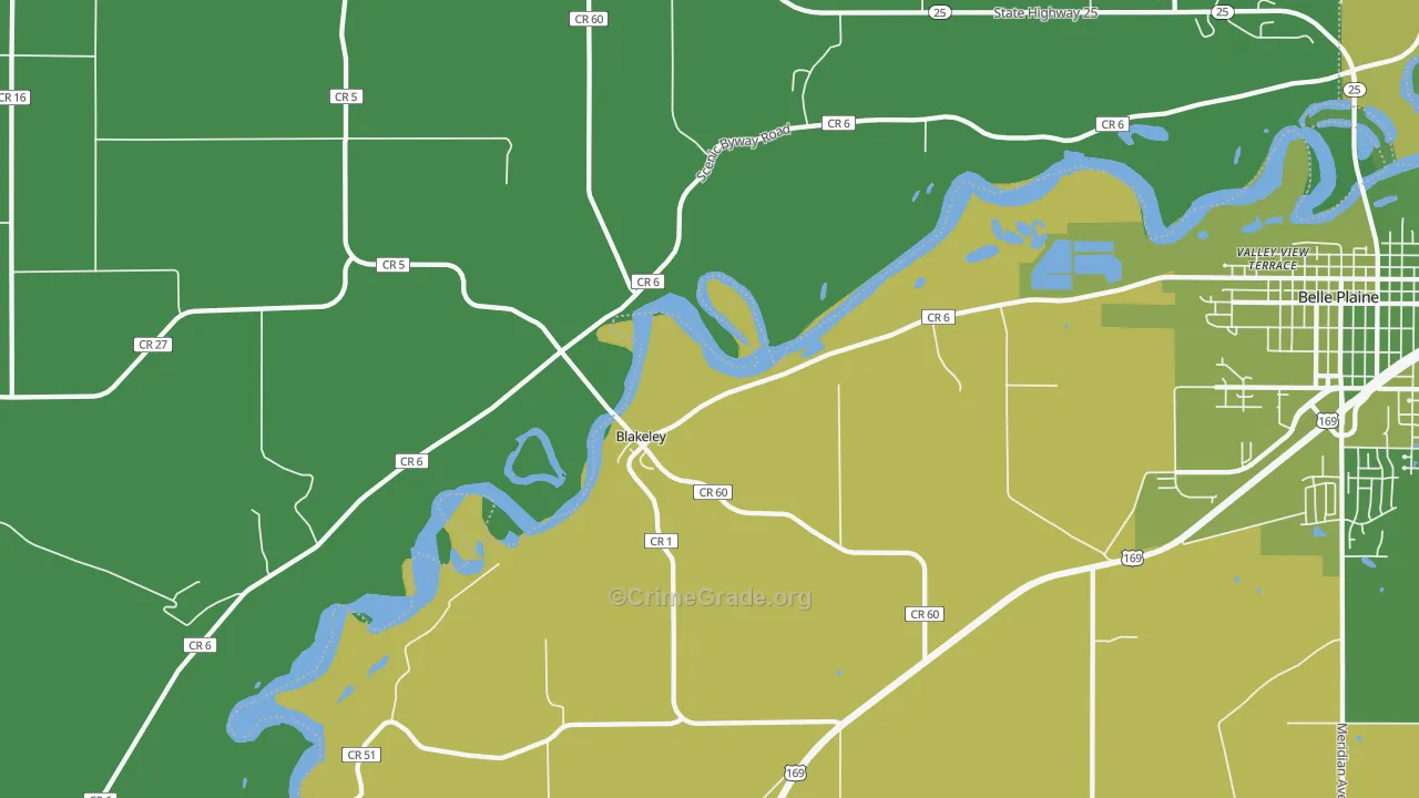 Blakeley, MN Map of Robbery Rates