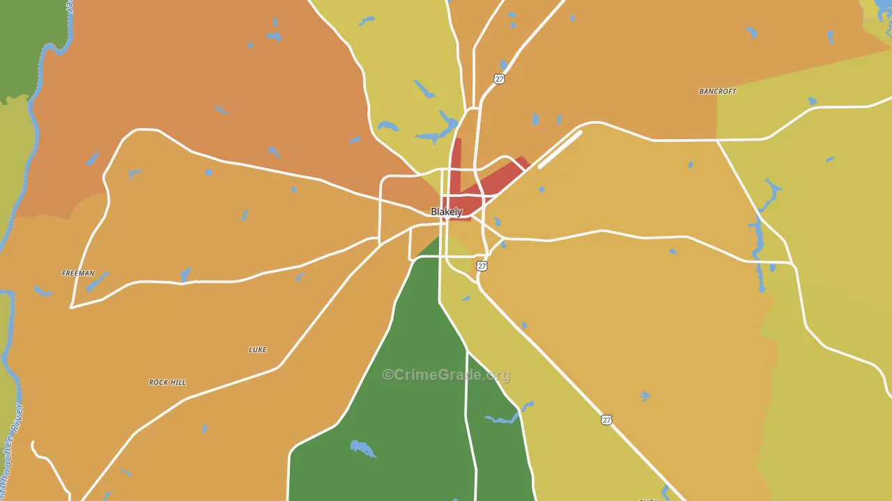 Blakely, GA Map of Robbery Rates