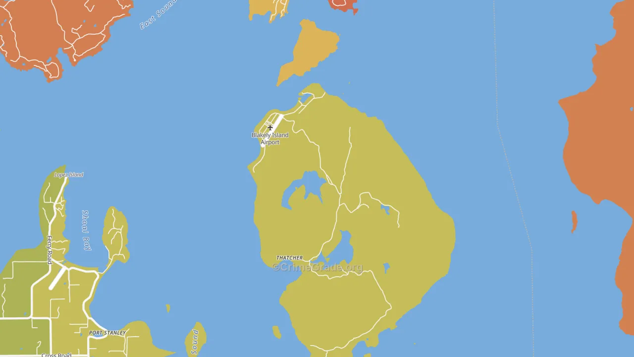Blakely Island, WA Map of Robbery Rates