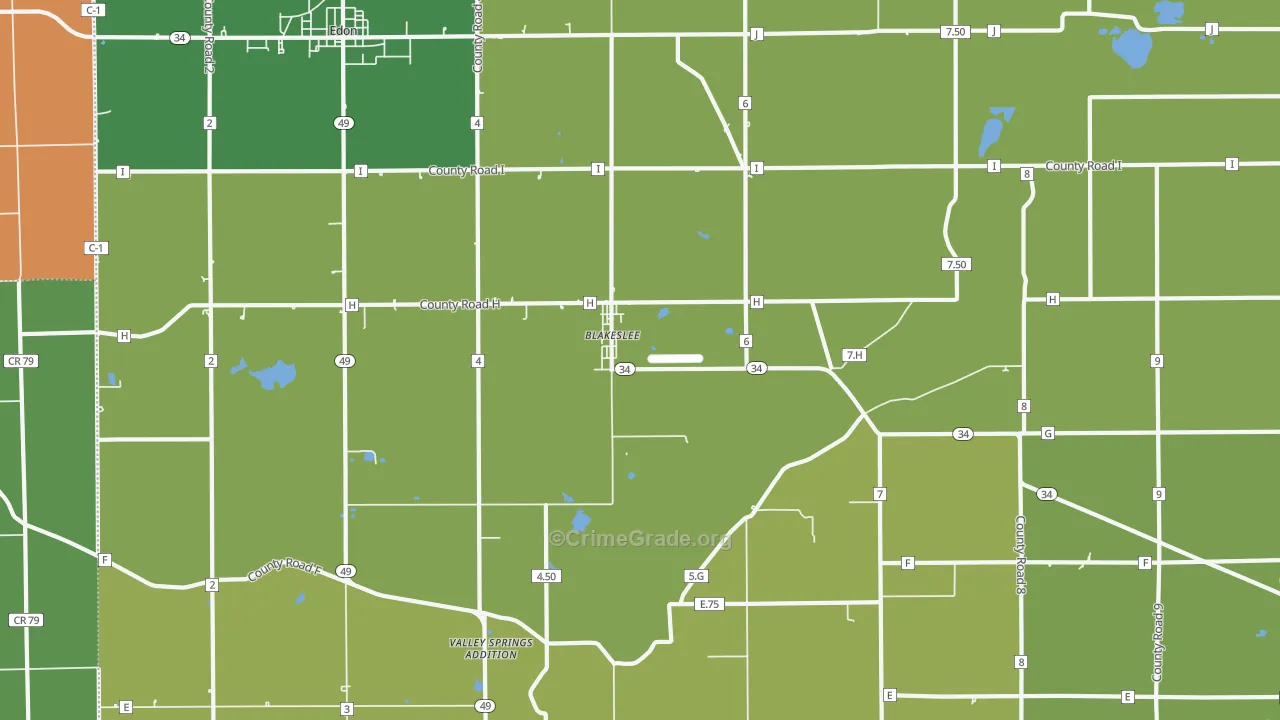 Blakeslee, OH Map of Robbery Rates