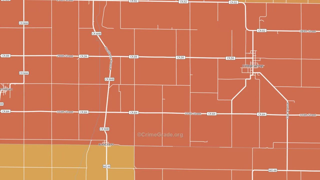 Blanchard, IA Map of Robbery Rates