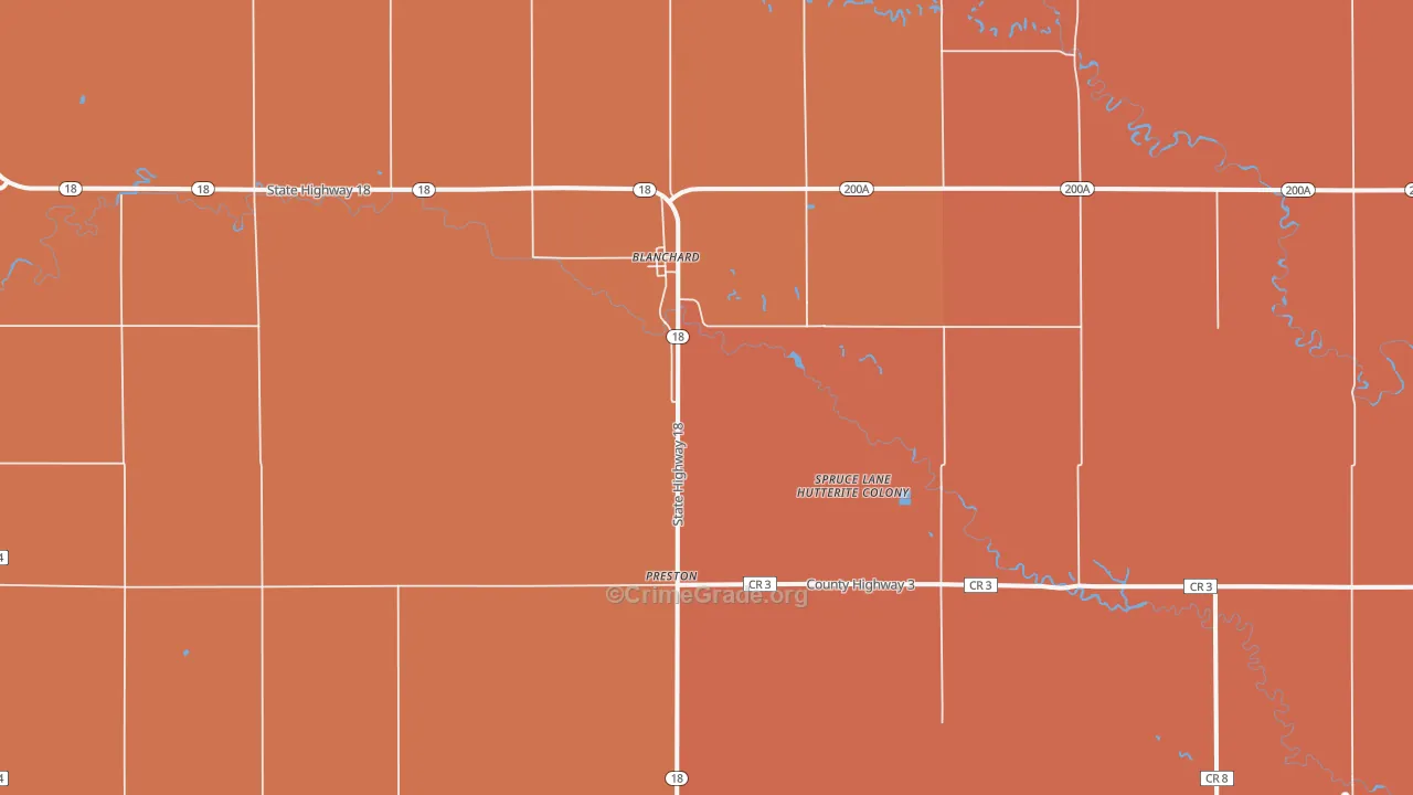 Blanchard, ND Map of Robbery Rates