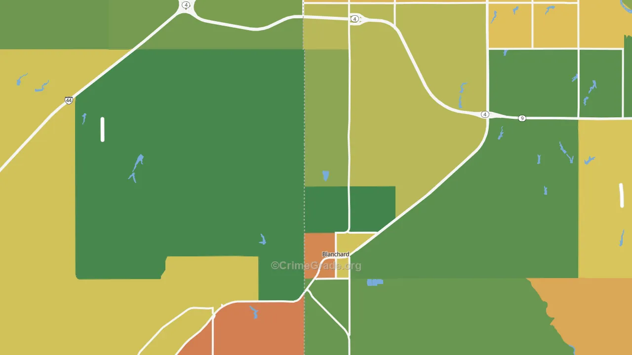 Blanchard, OK Map of Robbery Rates