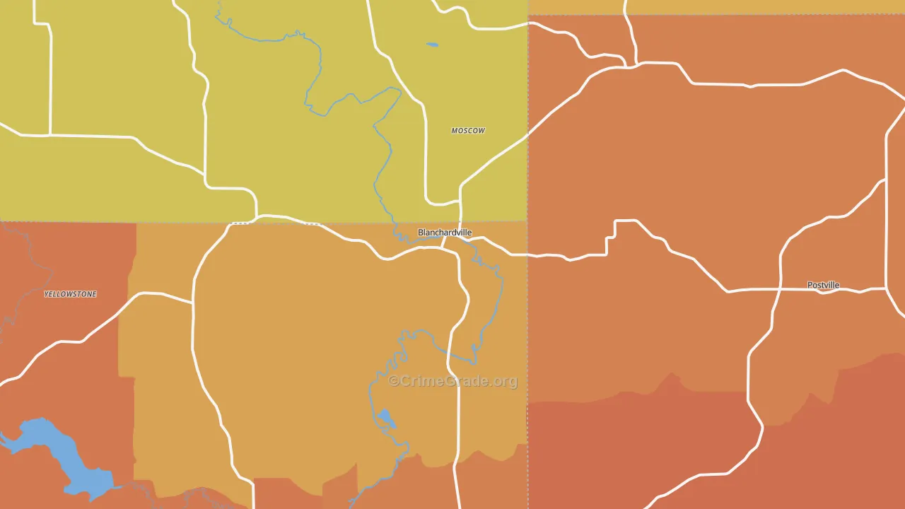 Blanchardville, WI Map of Robbery Rates