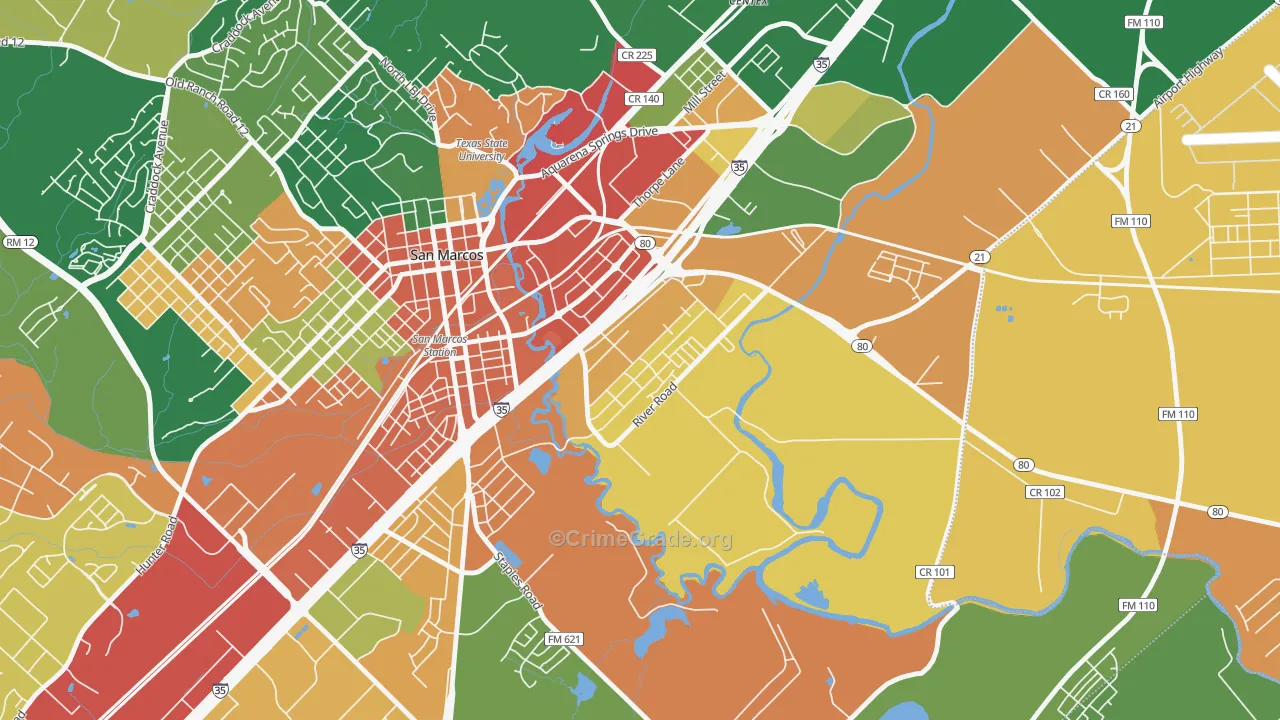 Blanco Gardens, San Marcos, TX Map of Robbery Rates