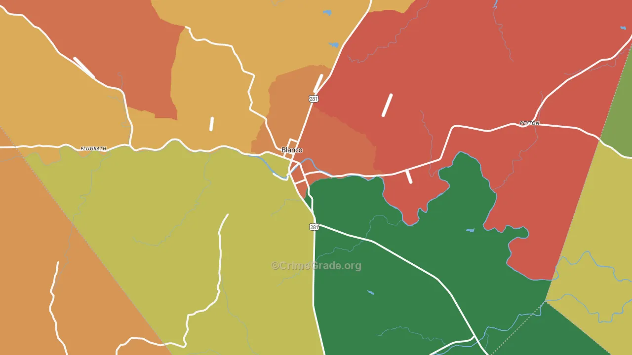 Blanco, TX Map of Robbery Rates
