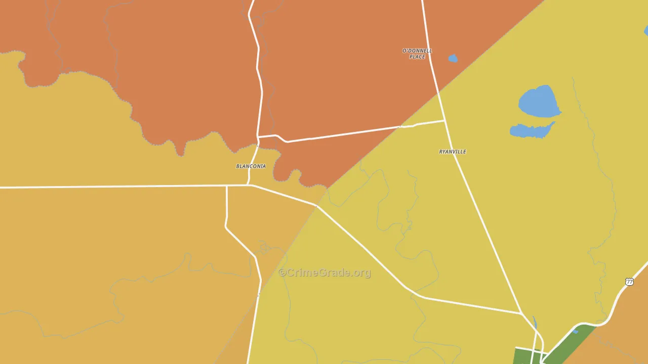 Blanconia, TX Map of Robbery Rates