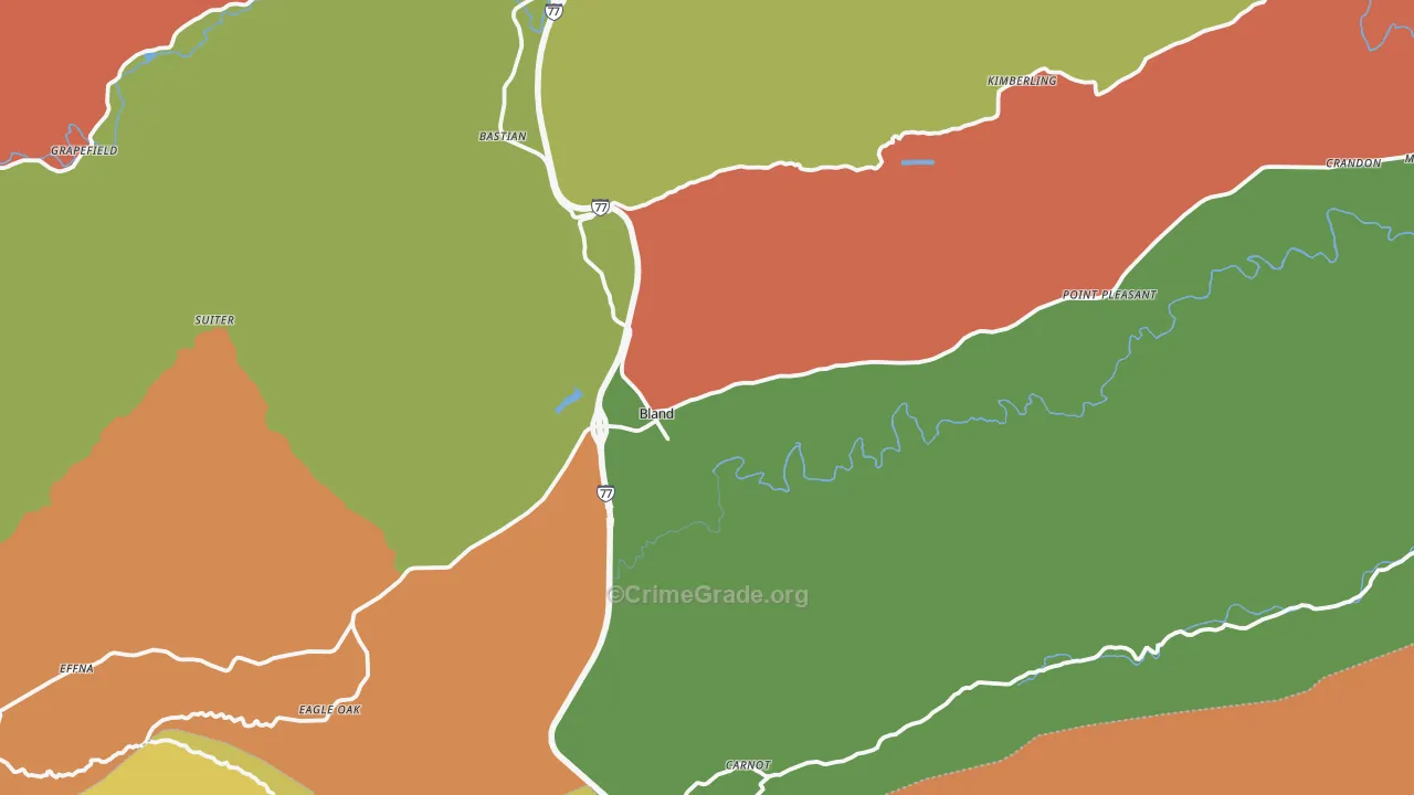 Bland, VA Map of Robbery Rates