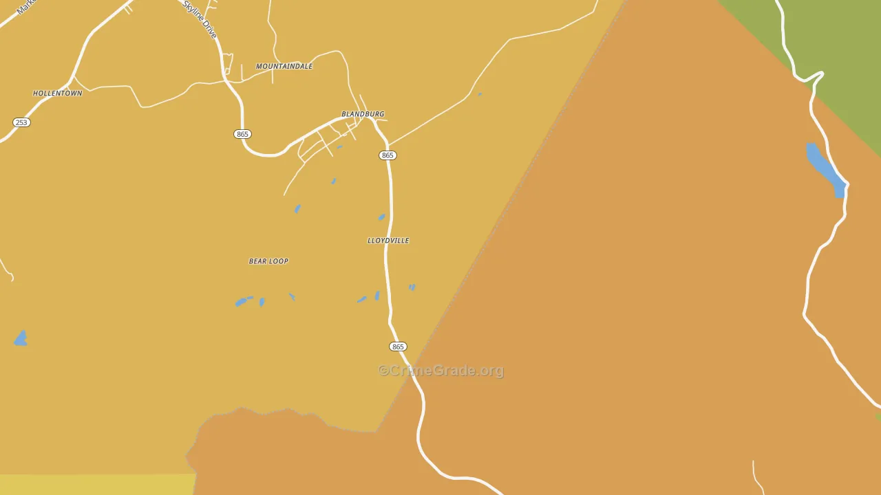 Blandburg, PA Map of Robbery Rates
