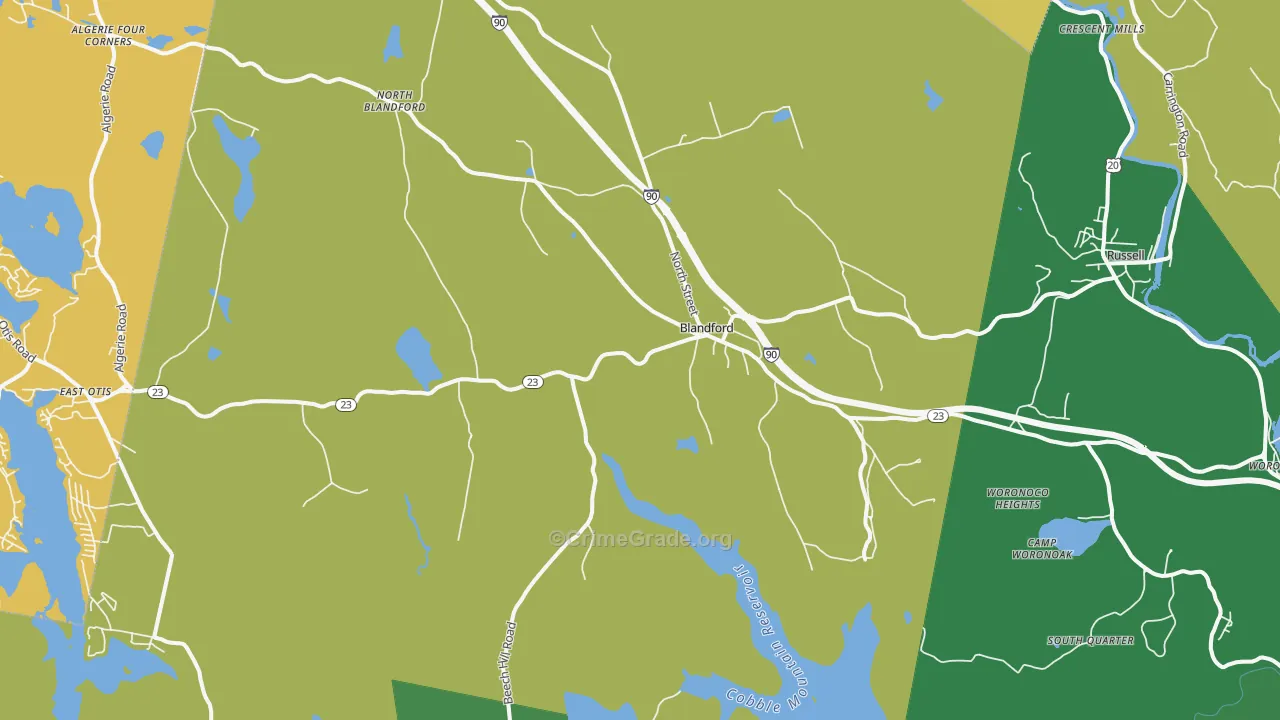 Blandford, MA Map of Robbery Rates