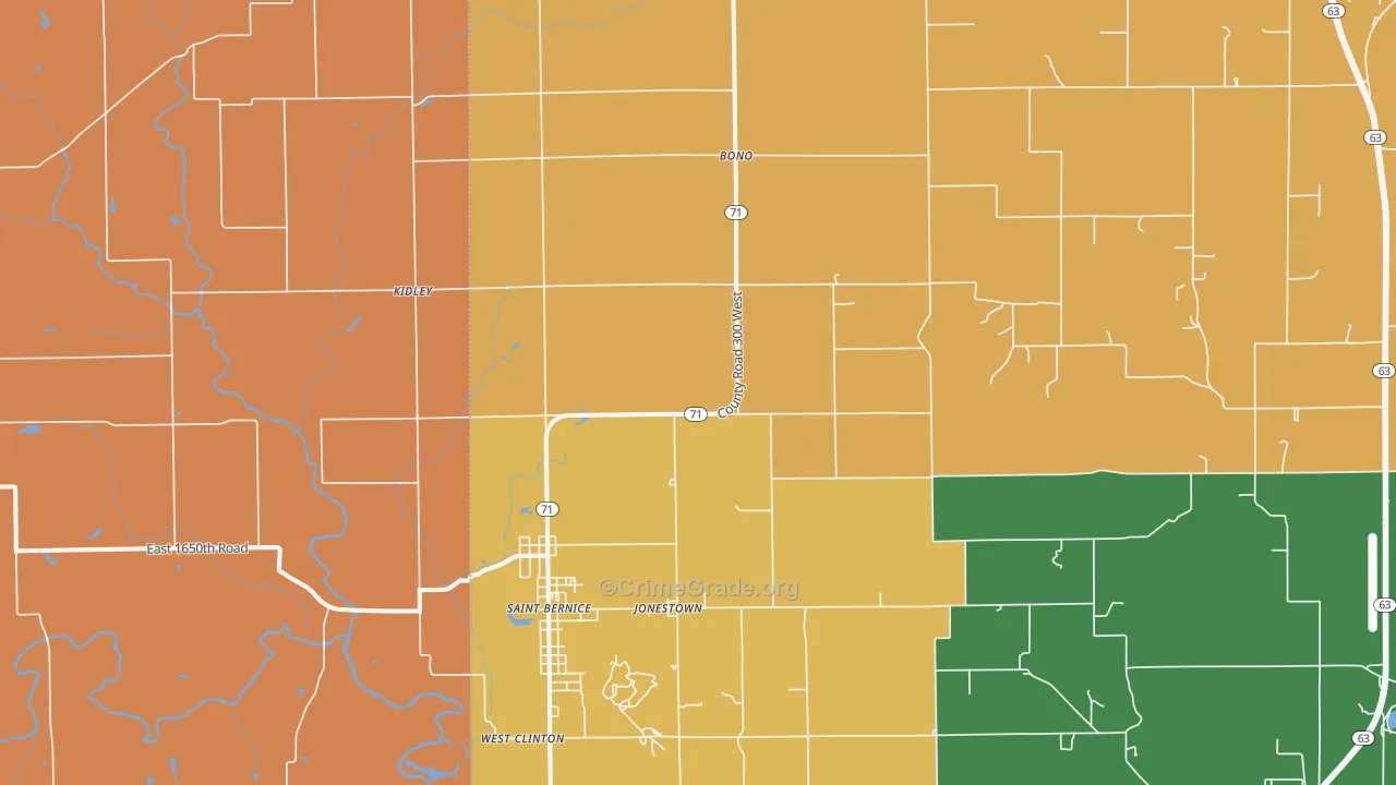 Blanford, IN Map of Robbery Rates