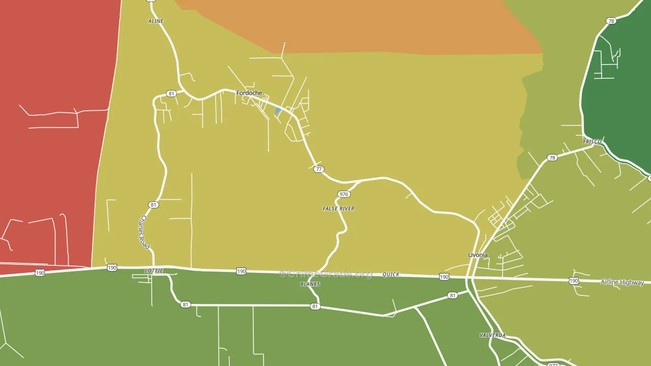 Blanks, LA Map of Robbery Rates