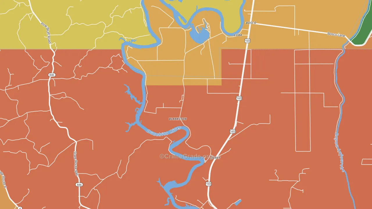 Blankston, LA Map of Robbery Rates