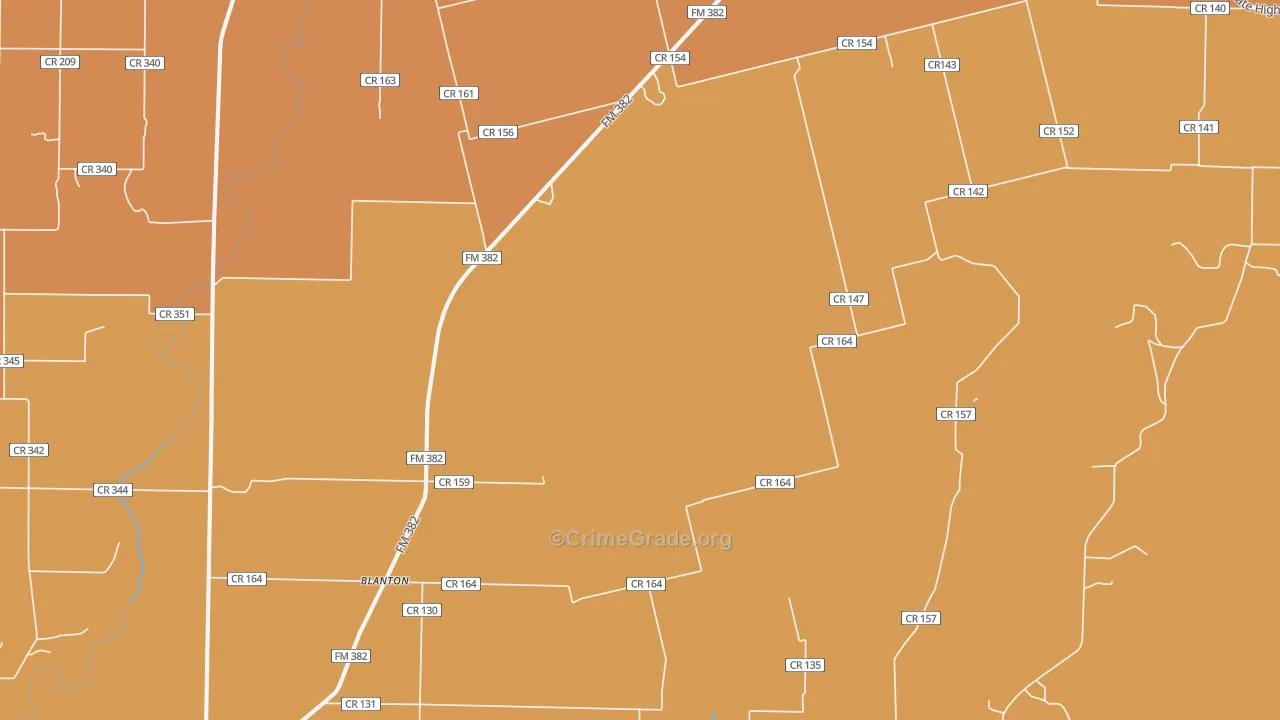 Blanton, TX Map of Robbery Rates