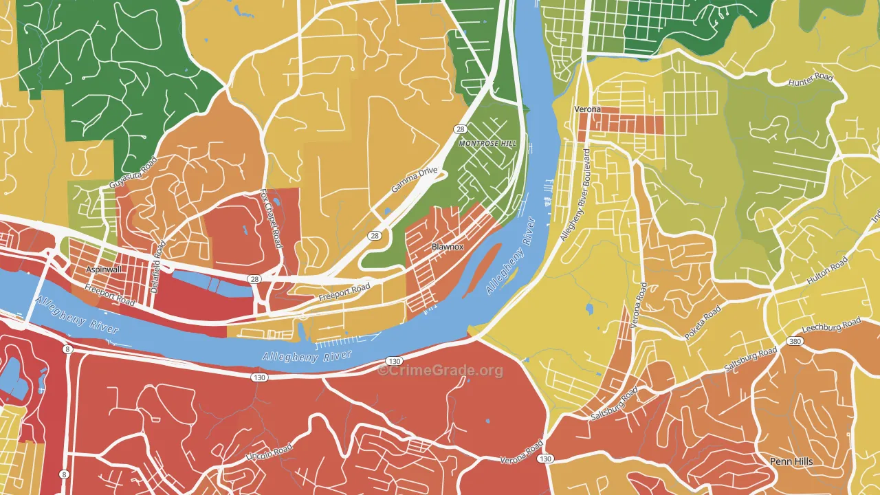 Blawnox, PA Map of Robbery Rates
