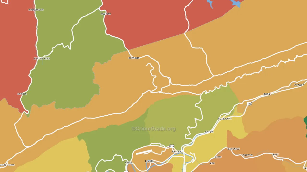 Bledsoe, KY Map of Robbery Rates