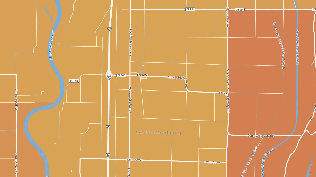 Blencoe, IA Map of Robbery Rates