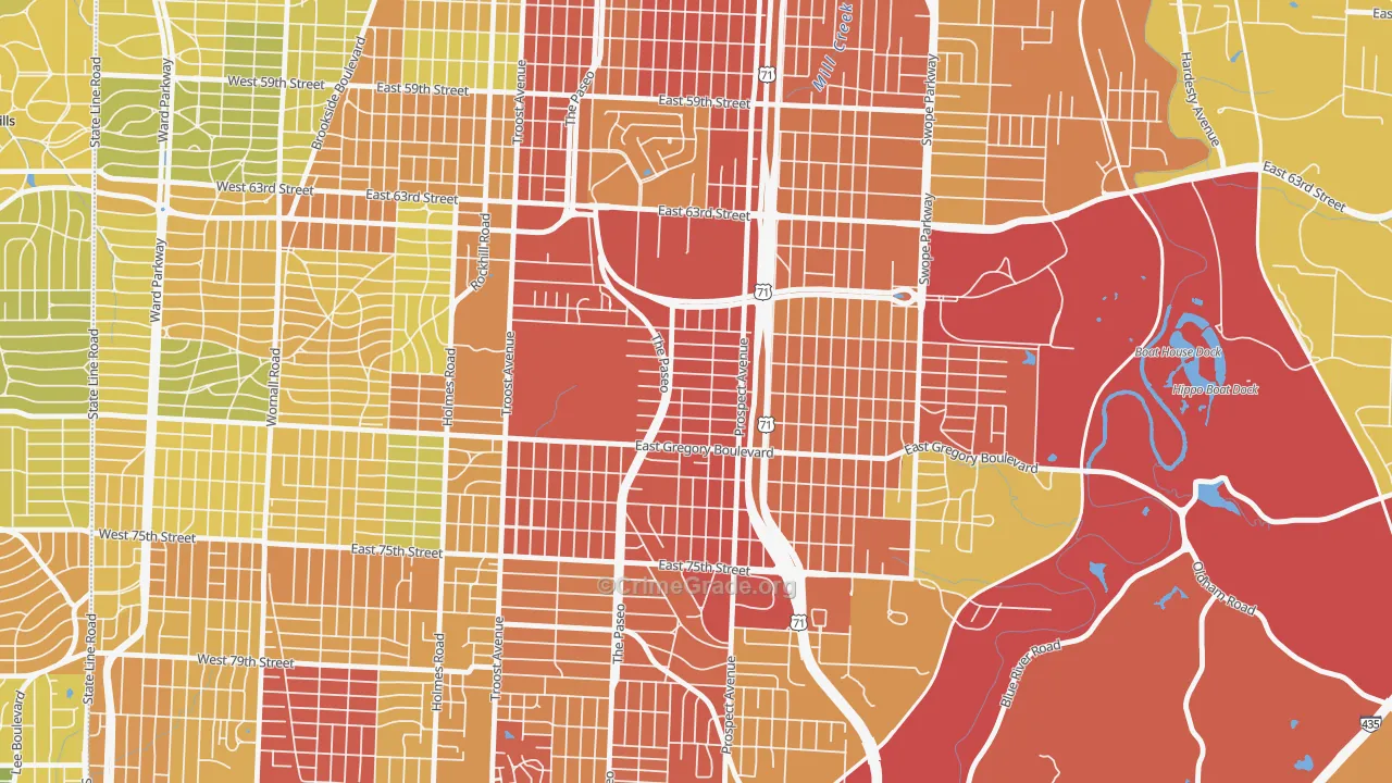 Blenheim Square, Kansas City, MO Map of Robbery Rates