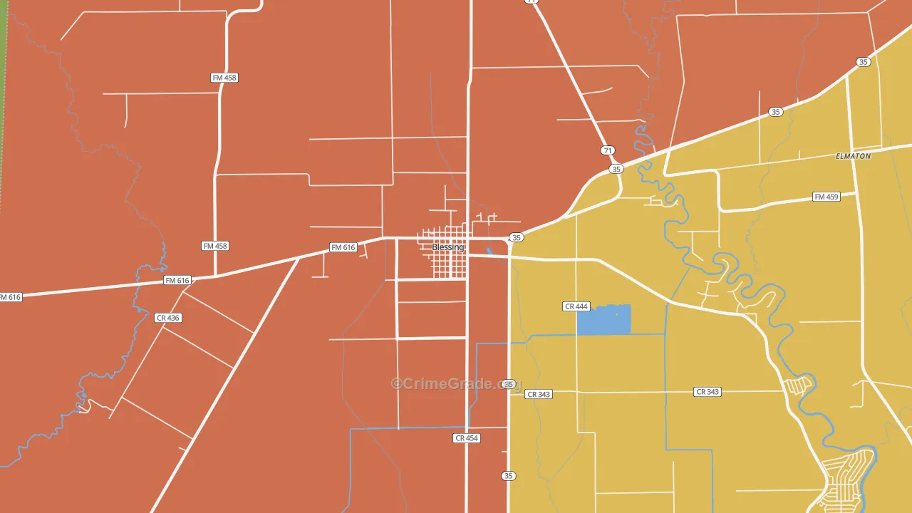 Blessing, TX Map of Robbery Rates