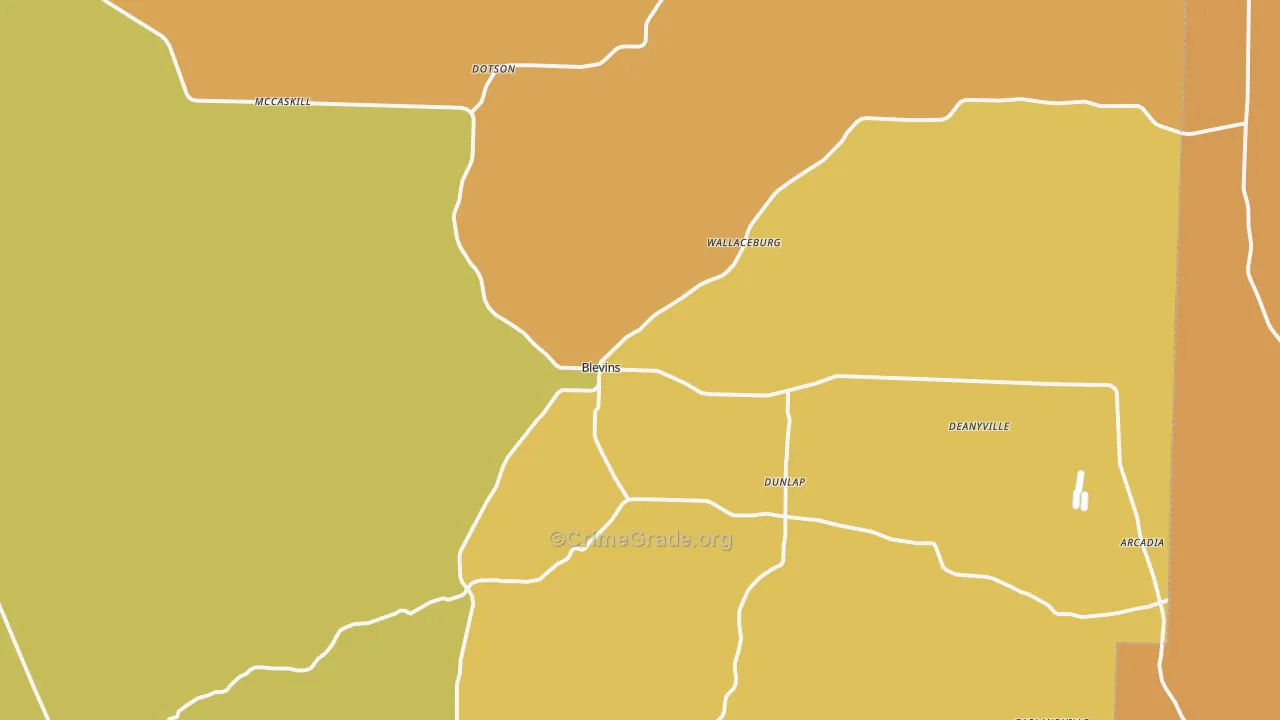 Blevins, AR Map of Robbery Rates