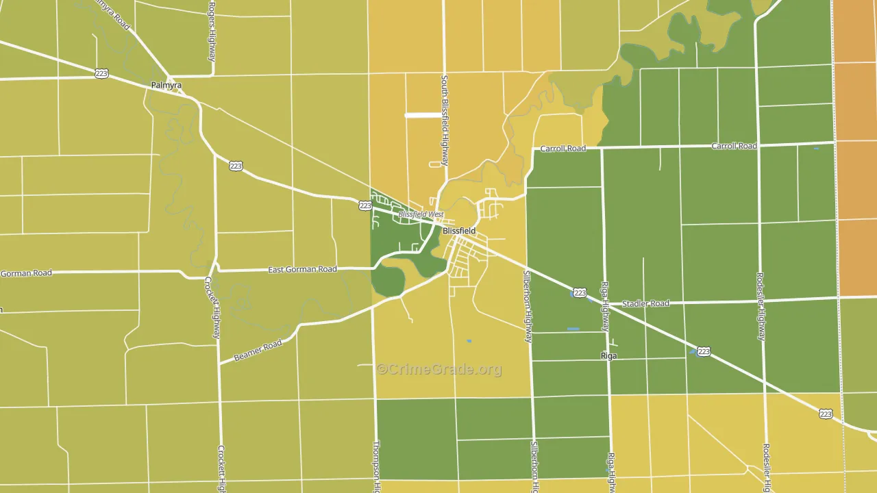 Blissfield, MI Map of Robbery Rates