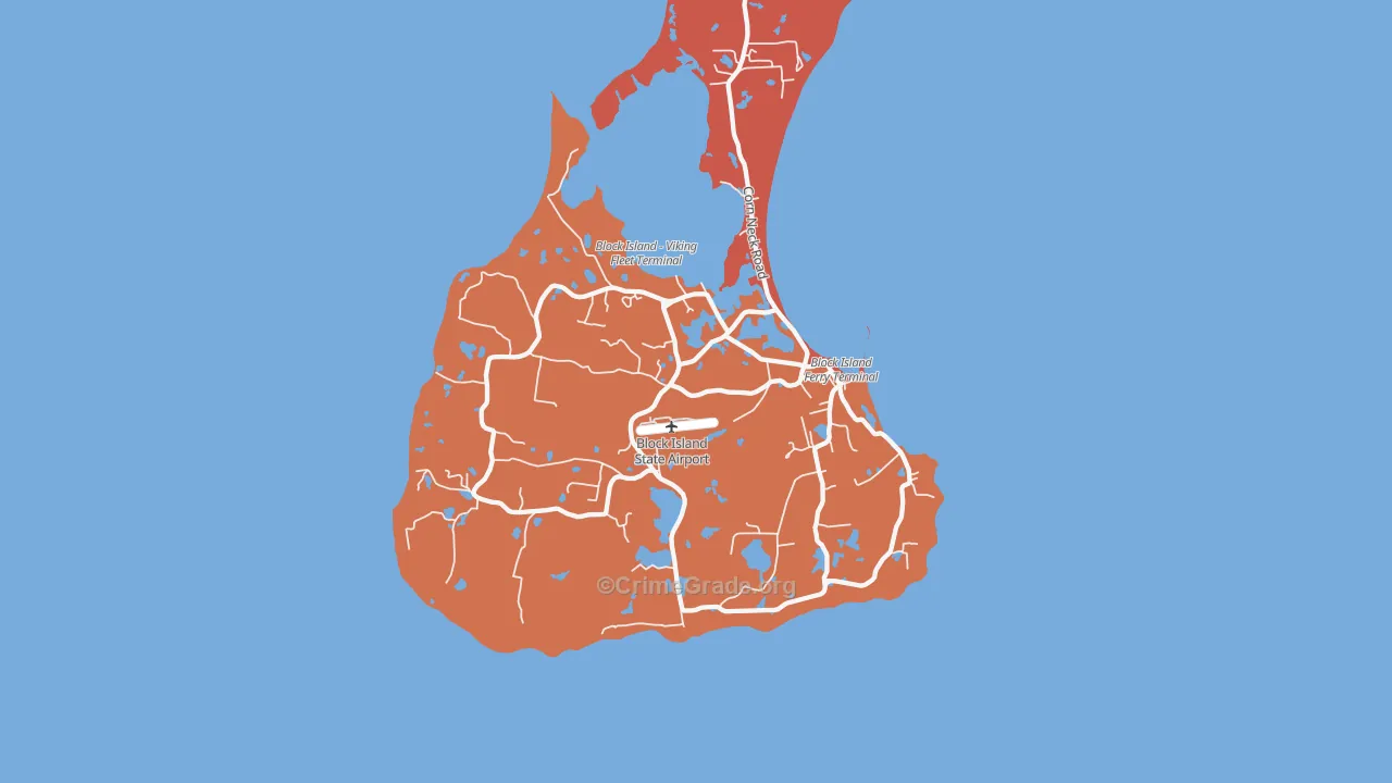 Block Island, RI Map of Robbery Rates