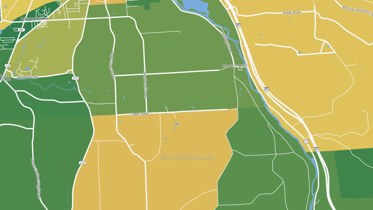 Blodgett Mills, NY Map of Robbery Rates