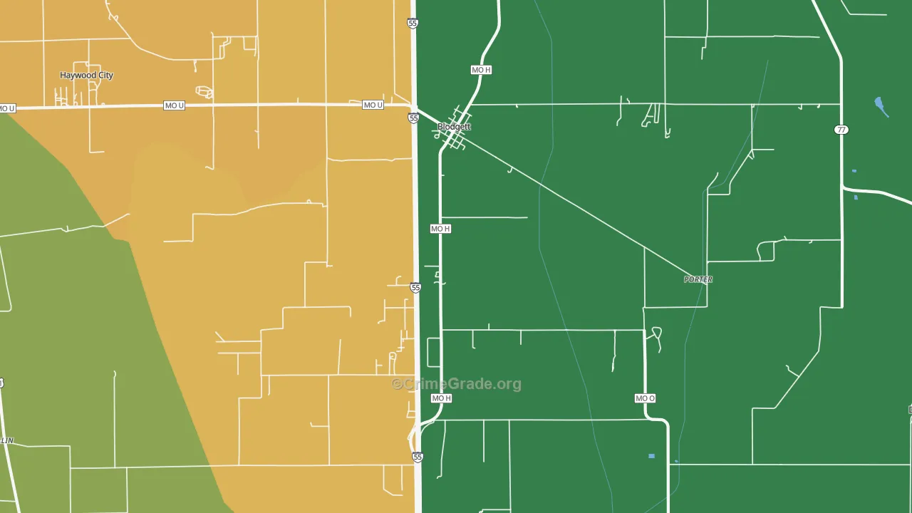Blodgett, MO Map of Robbery Rates