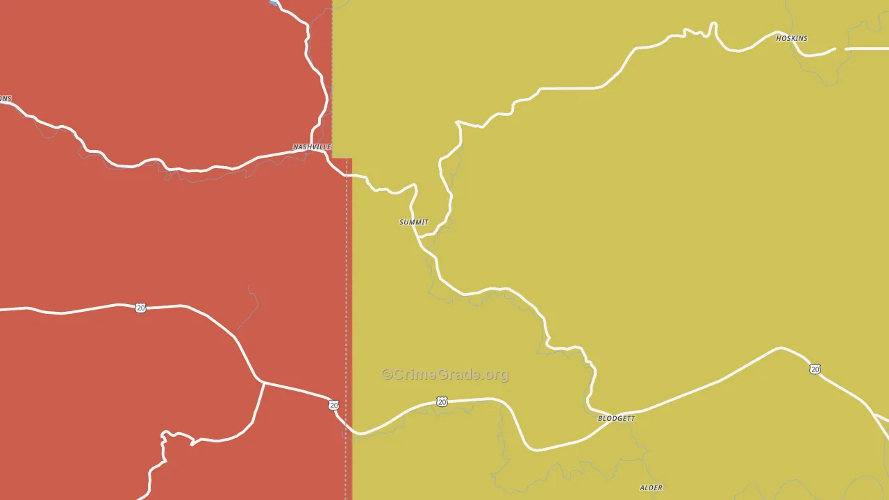 Blodgett, OR Map of Robbery Rates