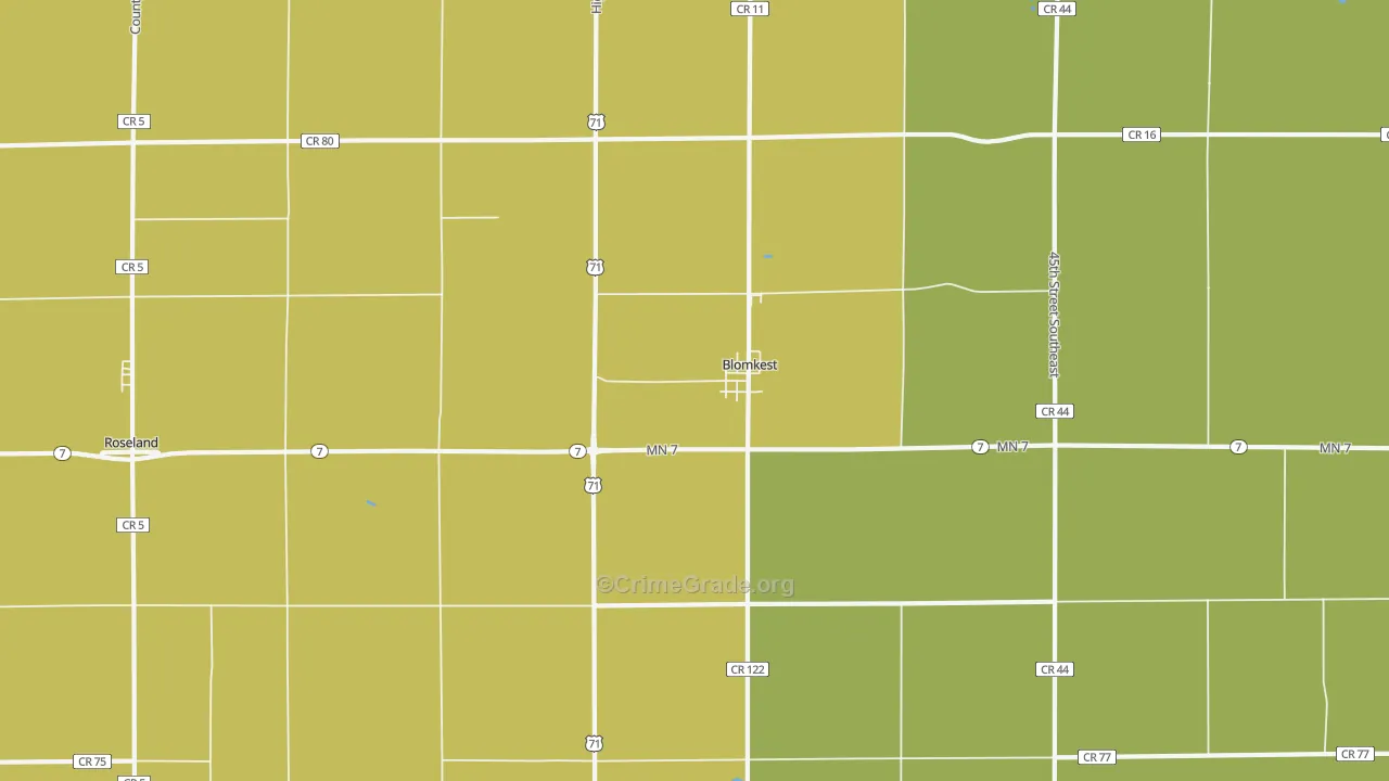 Blomkest, MN Map of Robbery Rates