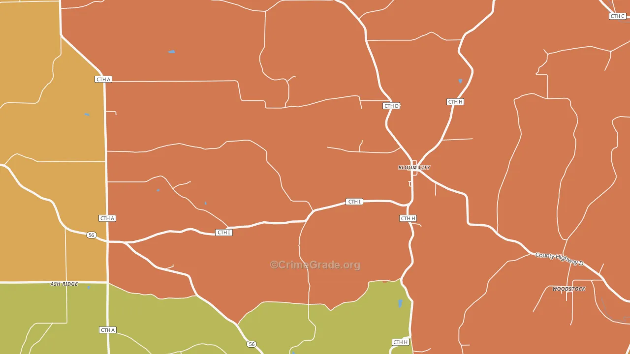 Bloom City, WI Map of Robbery Rates