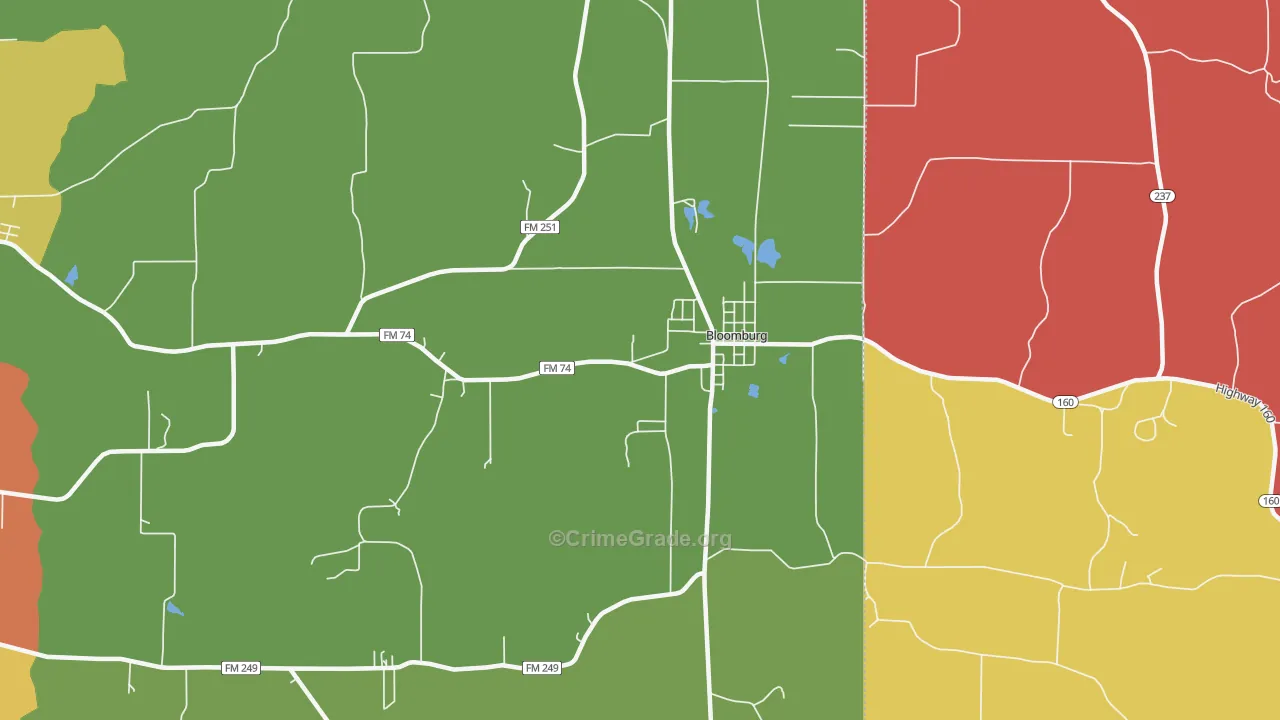 Bloomburg, TX Map of Robbery Rates