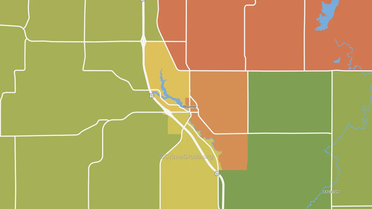 Bloomer, WI Map of Robbery Rates