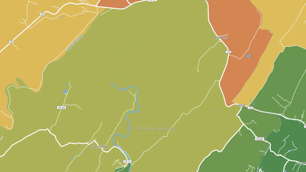 Bloomery, WV Map of Robbery Rates
