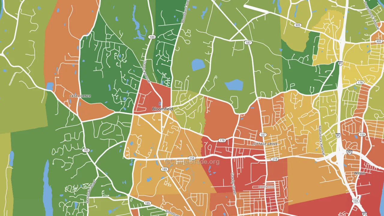 Bloomfield, CT Map of Robbery Rates