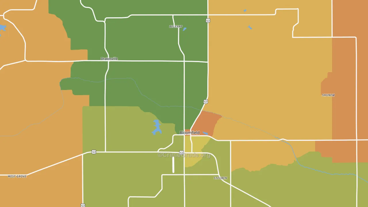 Bloomfield, IA Map of Robbery Rates