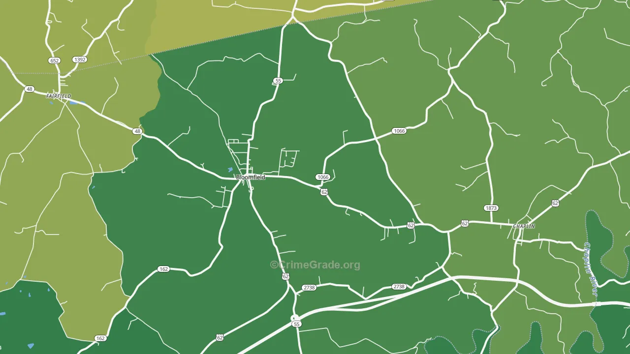 Bloomfield, KY Map of Robbery Rates