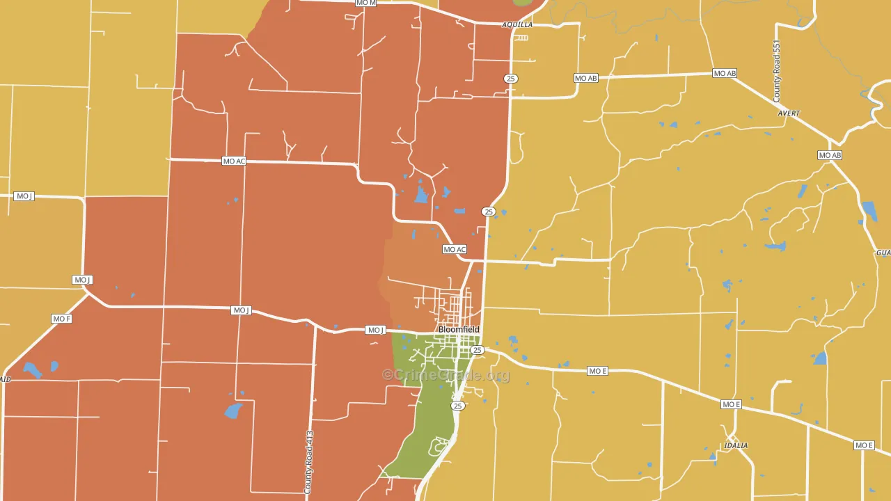 Bloomfield, MO Map of Robbery Rates