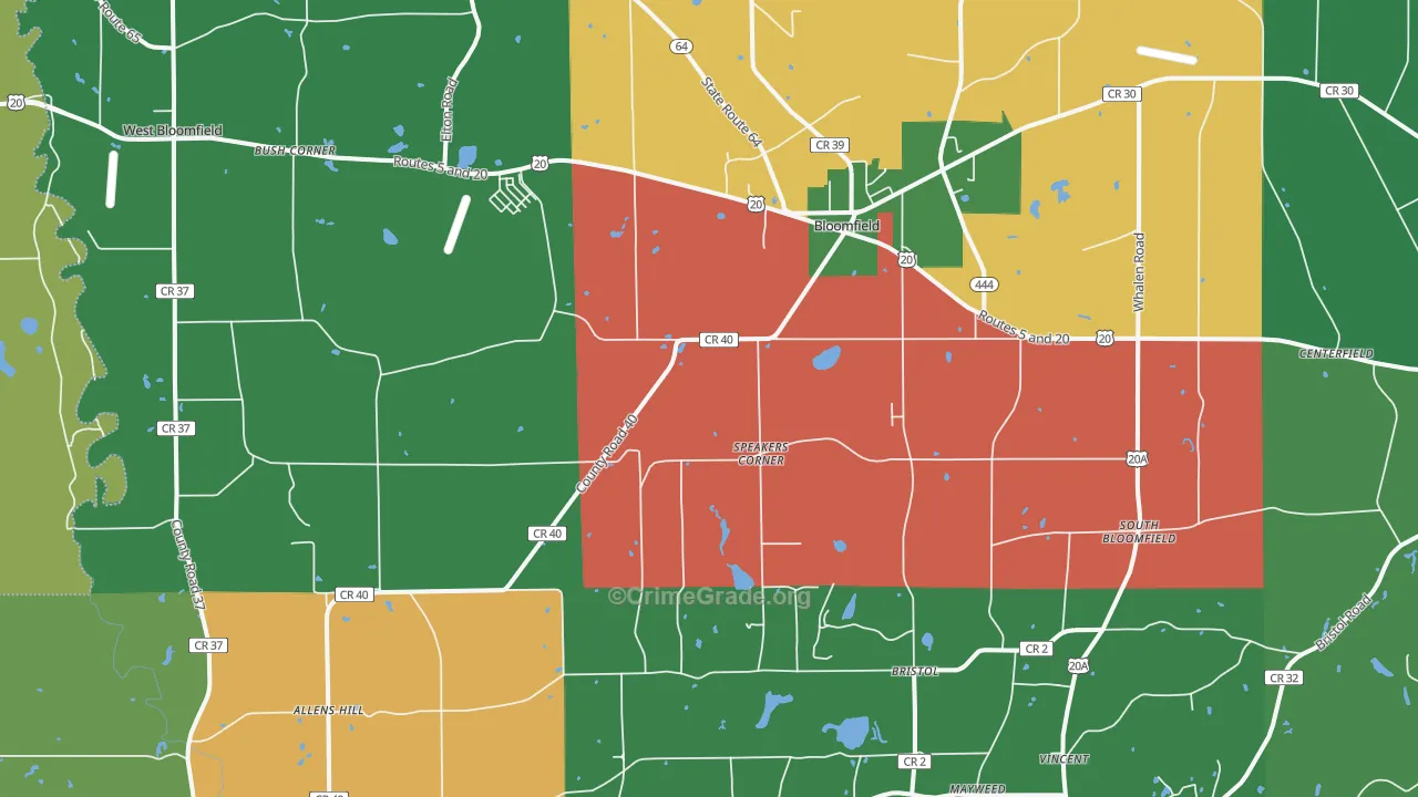 Bloomfield, NY Map of Robbery Rates