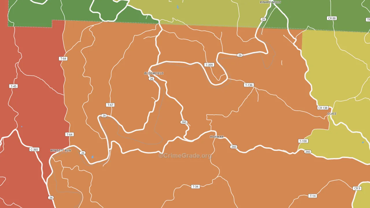 Bloomfield, OH Map of Robbery Rates