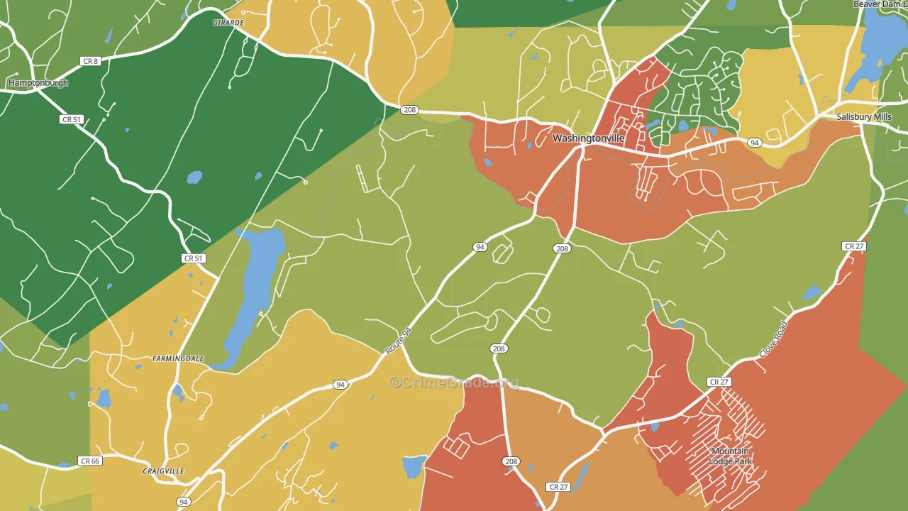 Blooming Grove, NY Map of Robbery Rates