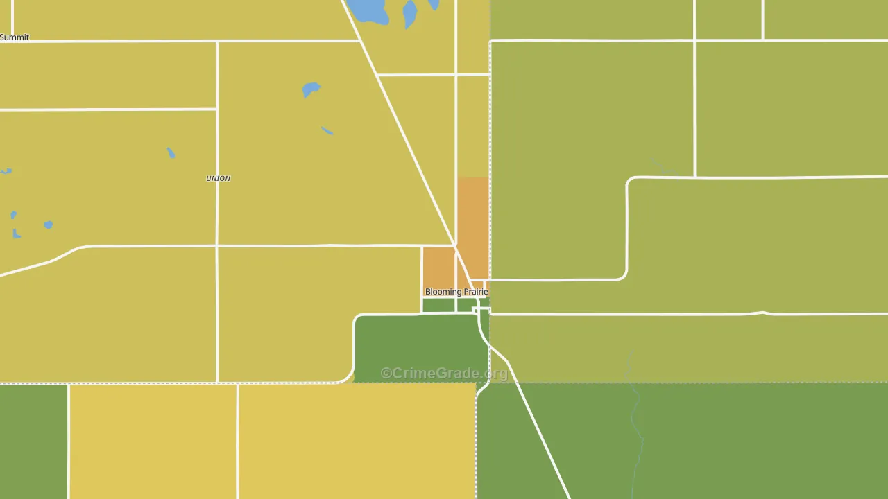Blooming Prairie, MN Map of Robbery Rates