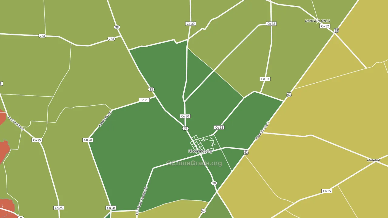 Bloomingburg, OH Map of Robbery Rates
