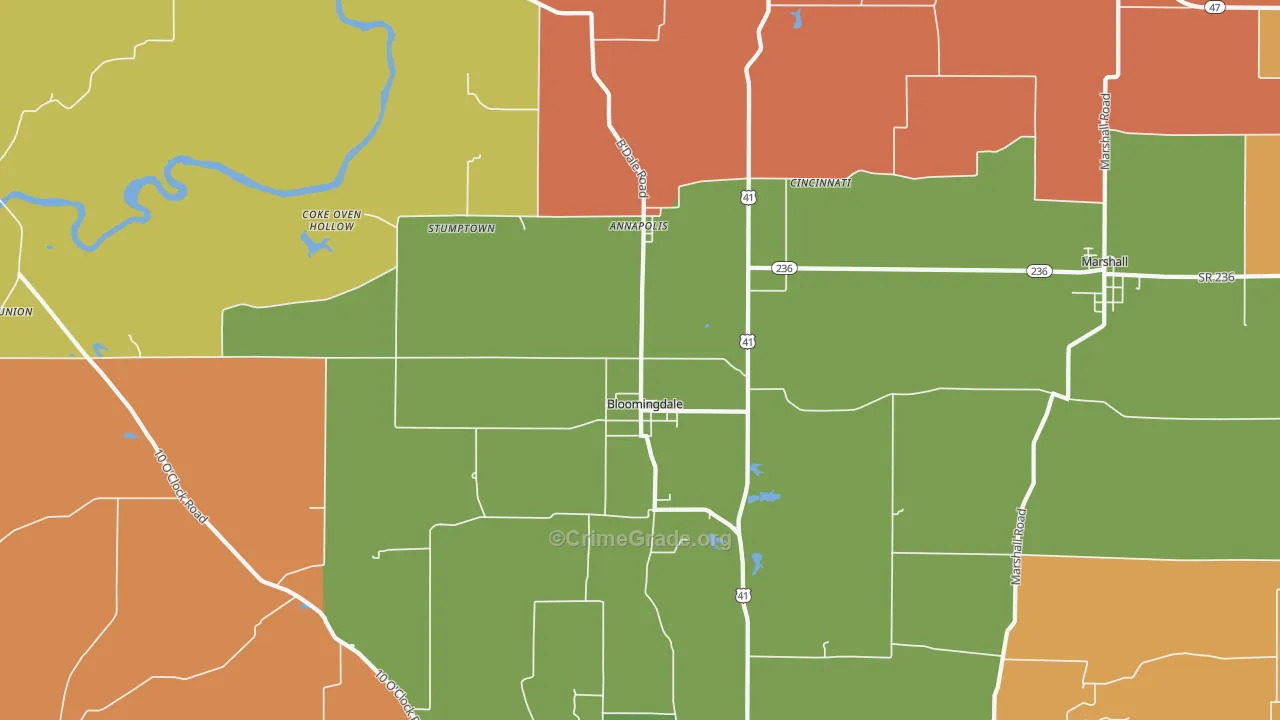 Bloomingdale, IN Map of Robbery Rates