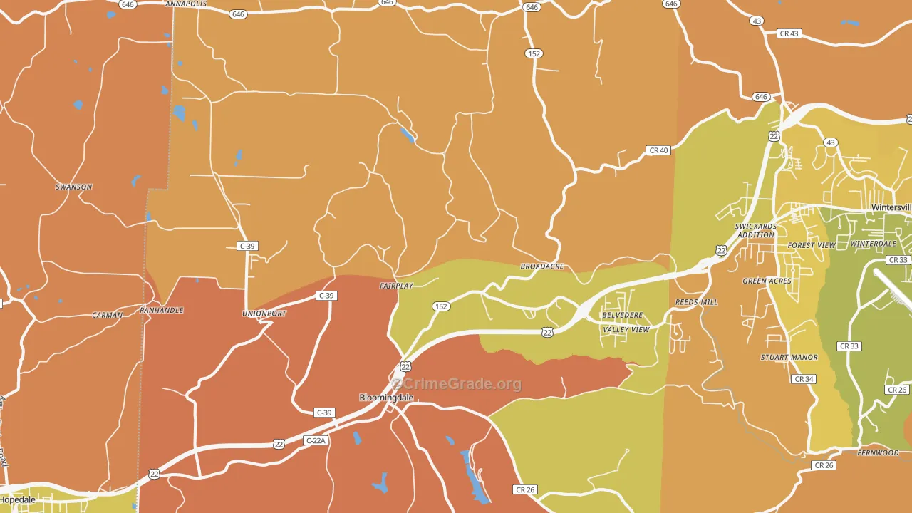 Bloomingdale, OH Map of Robbery Rates