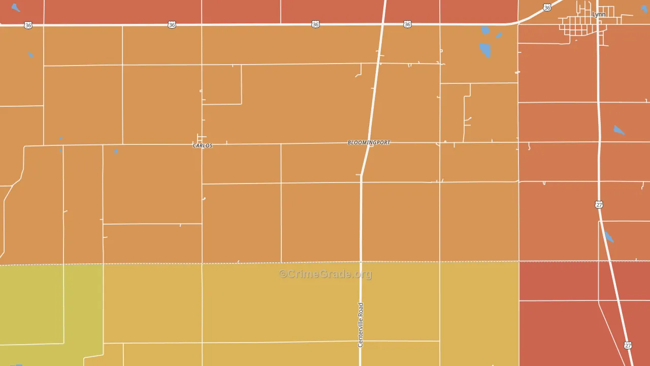 Bloomingport, IN Map of Robbery Rates